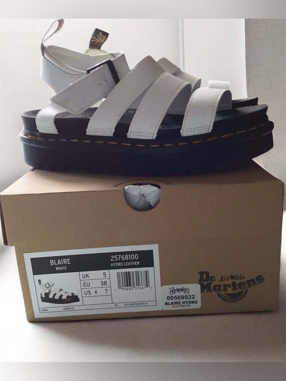 Dr. Martens White Leather Platform Strappy Sandals